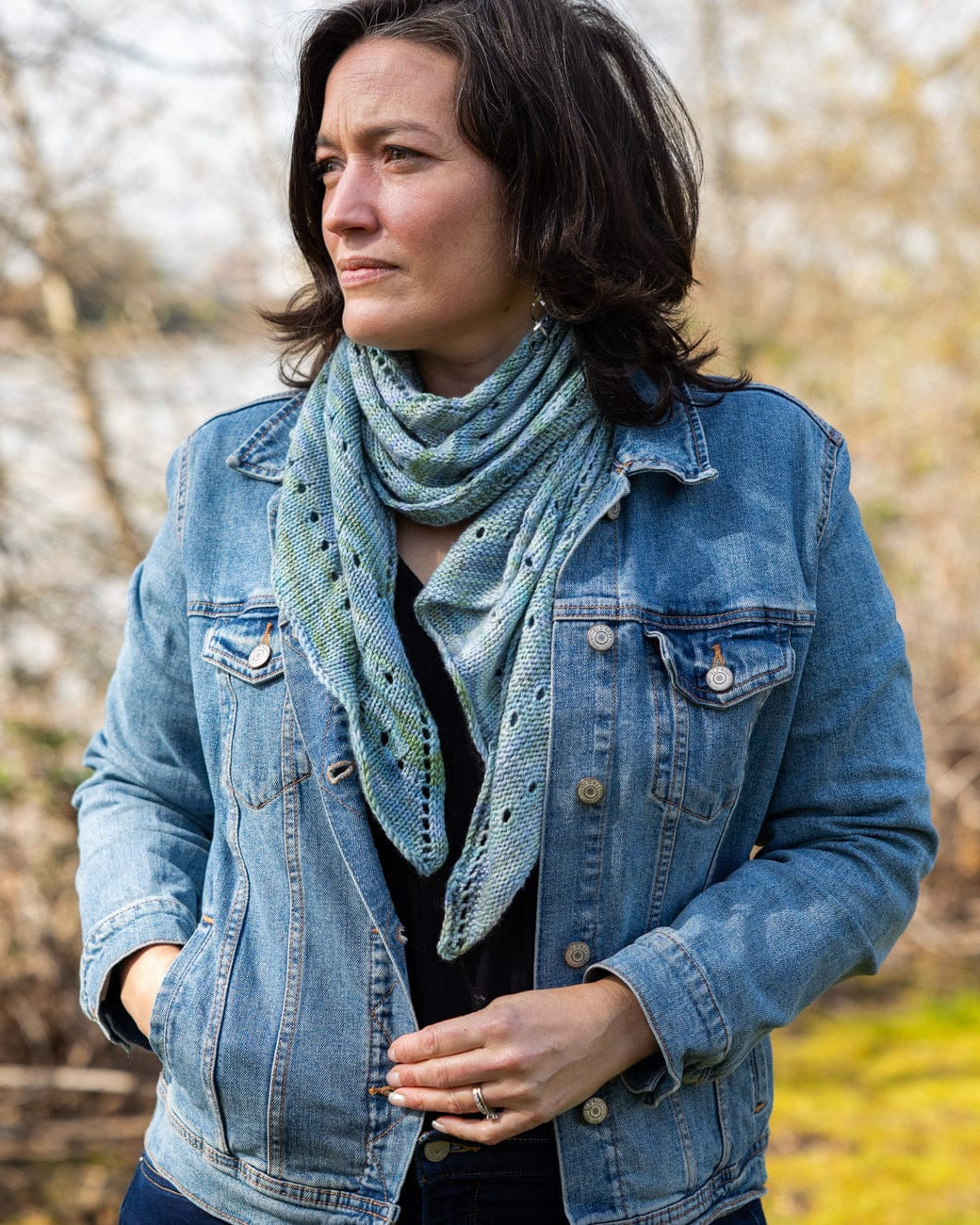 SweetGeorgia Yarns Machine Knitting Patterns Lacy Lakes Bias Scarf